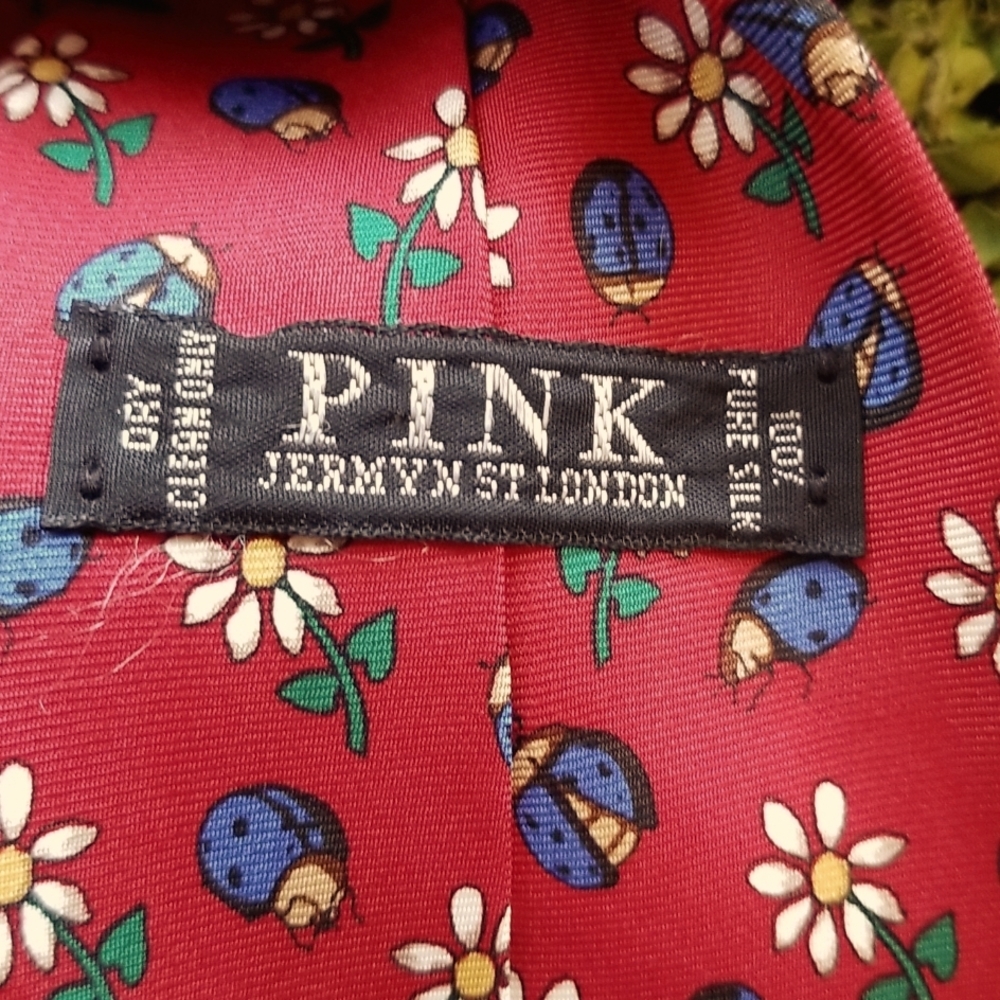PINK Jermyn St London Daisy Daisies Red Silk Lady Bugs Neck Garden Whimsical TIE - Picture 4 of 12